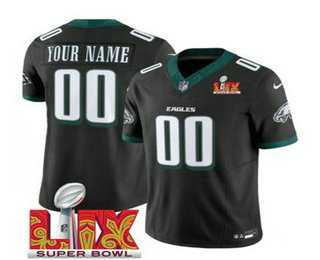 Men & Women & Youth Philadelphia Eagles Customized Black 2025 Super Bowl LIX FUSE Vapor Limited Jersey
